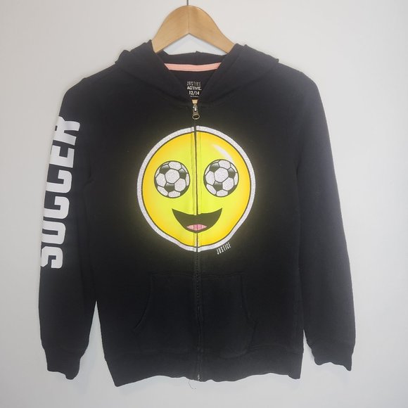 Justice Active Soccer Smiley zip up Hoodie playful athleisure SZ 12/14 - Picture 1 of 10